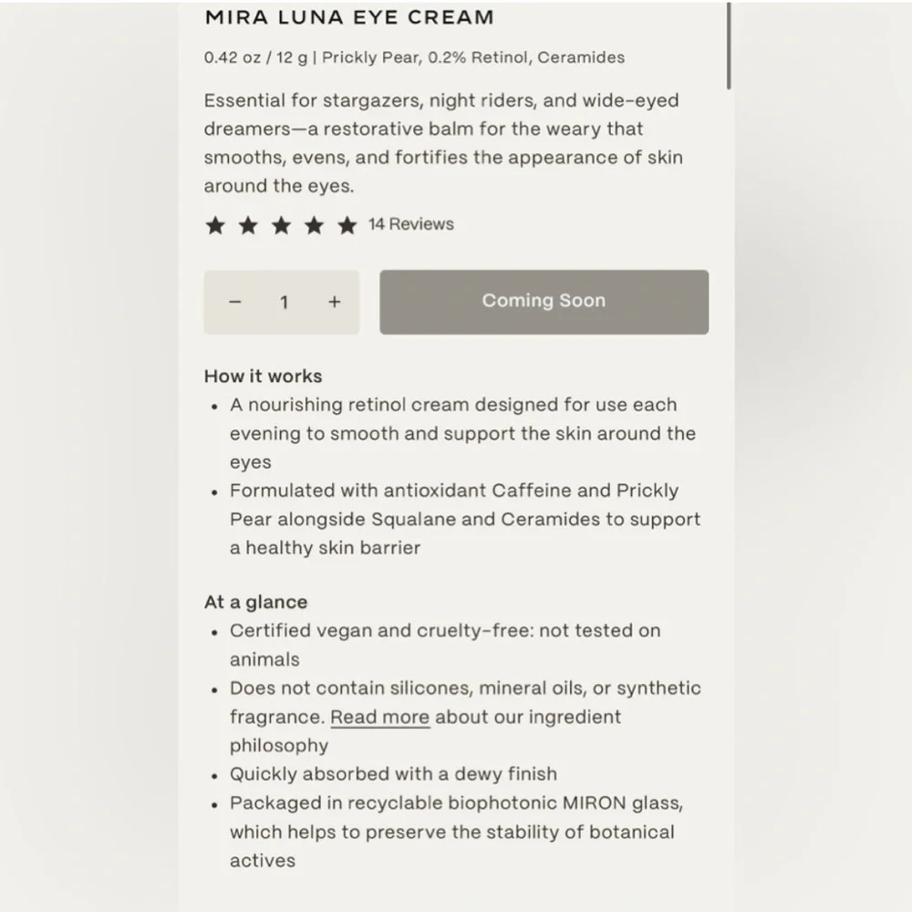 29 Palms EYE CREAM - Mira Luna Eye Cream NEW